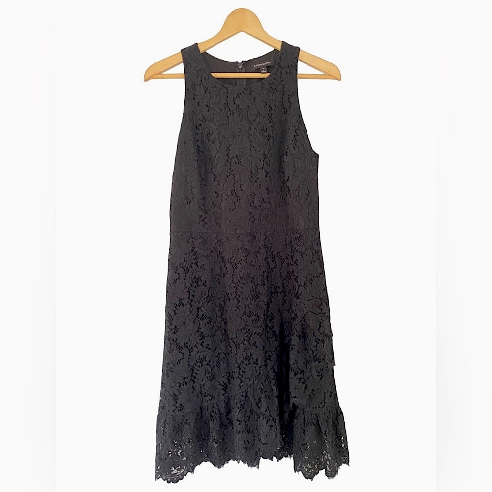 Banana Republic Black Lacy Sleeveless Ruffle Wrap Knee-Length Dress Size 8 tall
